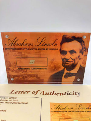 ABRAHAM LINCOLN handwritten word-cut in acrylic glass