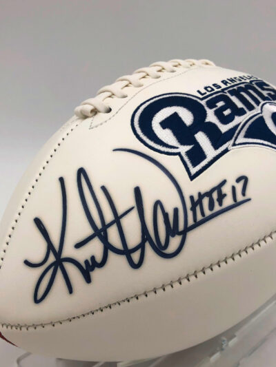 KURT WARNER</br>Football Showcase (Los Angeles Rams)</br>signierter Football, Rams Logo – Bild 2