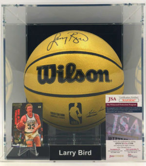 LARRY BIRD Basketball</br>Showcase (Boston Celtics)</br>basket firmato, Gold Edition