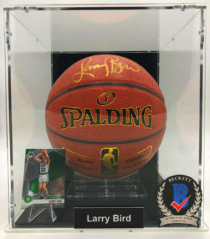 LARRY BIRD Signed Basketball Showcase (Boston Celtics), ZI/O Excel gold sig