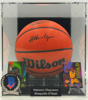 SHAQUILLE O’NEAL & HAKEEM OLAJUWON Signed Basketball Showcase (Los Angeles Lakers/Houston Rockets) Wilson Authentic