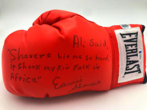 EARNIE SHAVERS, signed boxing glove (Everlast) red