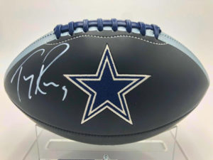 TONY ROMO (Dallas Cowboys) signed football, Cowboys Logo Football