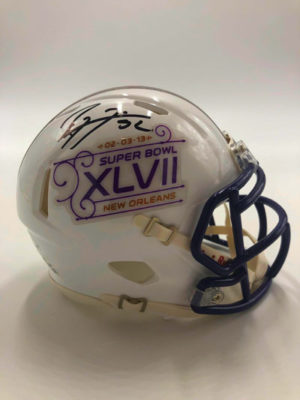 RAY LEWIS (Baltimore Ravens) mini casque NFL signé, logo Super Bowl XLVII